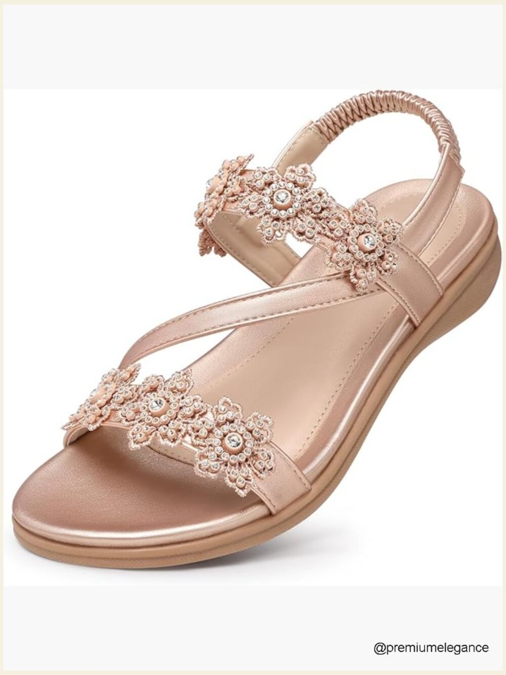 Women's Flat Sandals with Ankle Strap Dressy Summer Rhinestone Flower